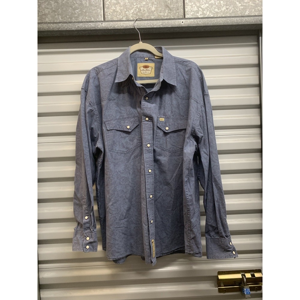 Larry Mahan Pearl Snap Western Shirt Men Large Blue Cowboy